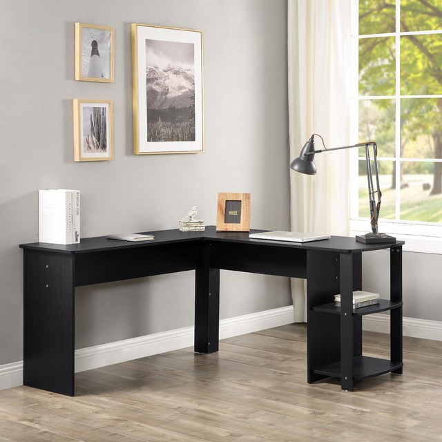 L Shaped Desk Corner Table Office Furniture Drawer Open Storage