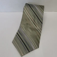 PERRY ELLIS PORTFOLIO GREEN STRIPED SILK MENS NECKTIE TIE 59" 3.5"