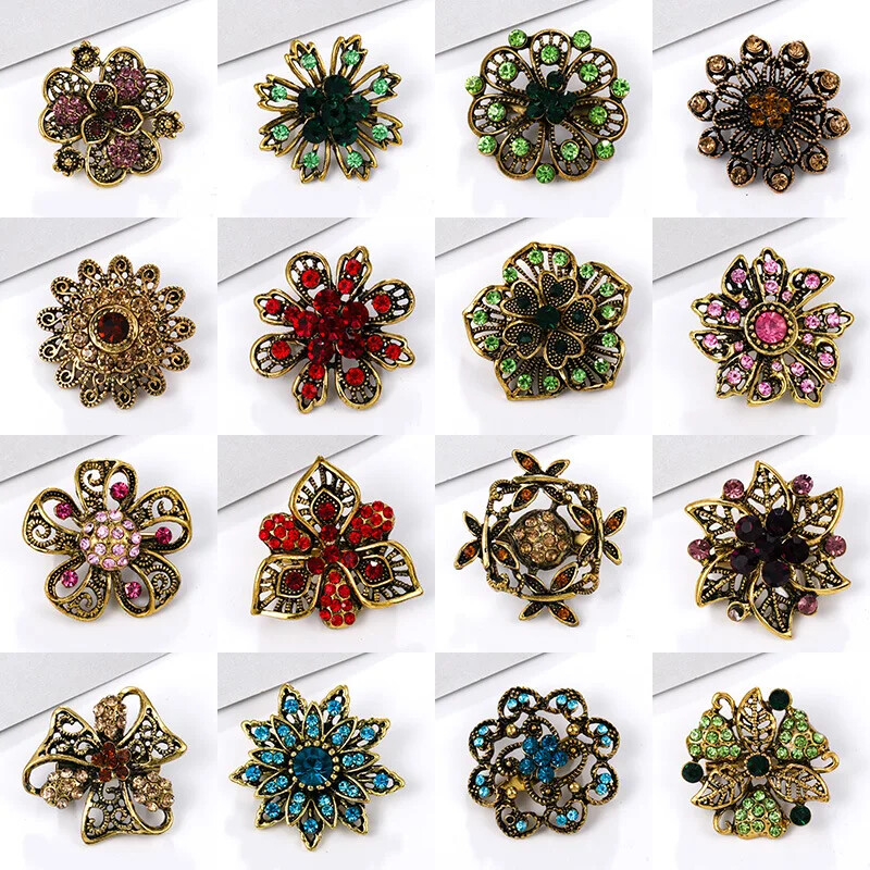 Elegant Vintage Rhinestone Flower Brooch Pin for Women & Men