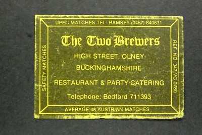 Matchbox Label Pub The Two Brewers High Street Olney Buckinghamshire MI717