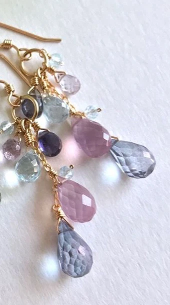 Aguamarina Rosa Fresa Cuarzo Iolita 925 Plata de Ley Pendiente Joyería VB5 Foto 2 de 4