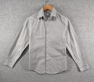 EXPRESS 1MX Herren grau tailliert Stretch Baumwolle Knopf formelles Hemd Größe XS 13,5 Zoll