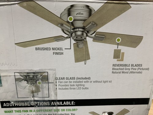 Hunter Crestfield 42'' Brushed Nickel LED Flush Mount Ceiling Fan W/Light 5 Blad - Picture 5 of 5
