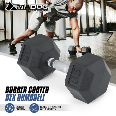 35 Lb Hex Dumbbell – Rubber Coated, Cast Iron, Non-Roll Design For Home Gym Workouts