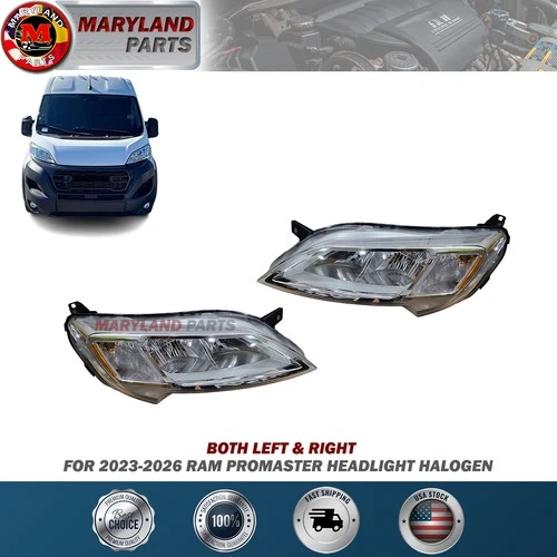 For 2023-2026 RAM Promaster Both Left & Right Headlight Halogen