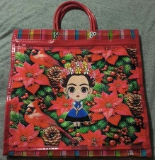 Frida Kahlo Themed Mesh  Red  Poinsettia Theme Bag