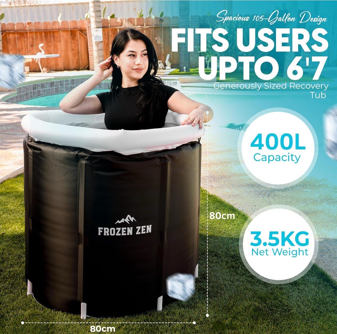 Frozen Zen Portable Ice Bath Tub For Athletes w/Lid, XL 105