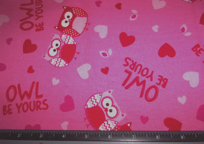 REMNANT OF JOANN PINK ''OWL BE YOURS'' VALENTINE FABRIC,  17'' X 43''