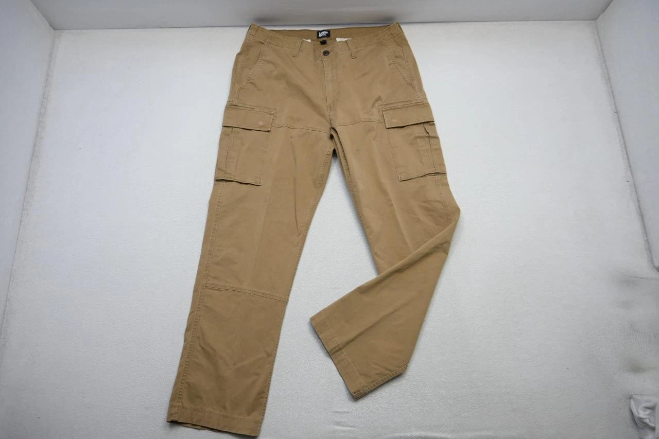 Lands End Cargo Pants Brown Rugged Traditional Fit Flat Mens Size 38 x 33