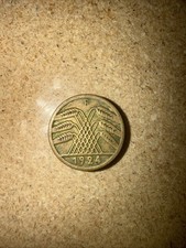 1924F Germany Weimar Republic 10 Reichspfennig Coin, Mintage 2.758.000