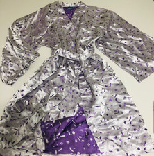 Satin Kimono Robe Side M Purple Light Gray Pocket Belted