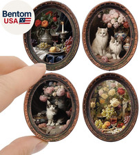 Miniature Dollhouse Accessories, 4 Dollhouse Picture Frames Set W/Printed Painti