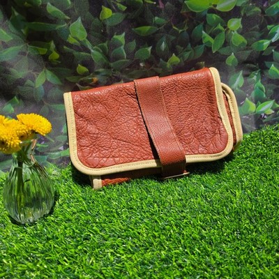 Vintage Leather Canvas Roll Up Organizer Case Brown Tan Crest Travel Storage