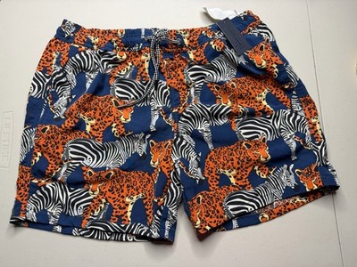 Men s Swim Trunks Small Animal Print Zebra Leopard Beach Shorts NWT
