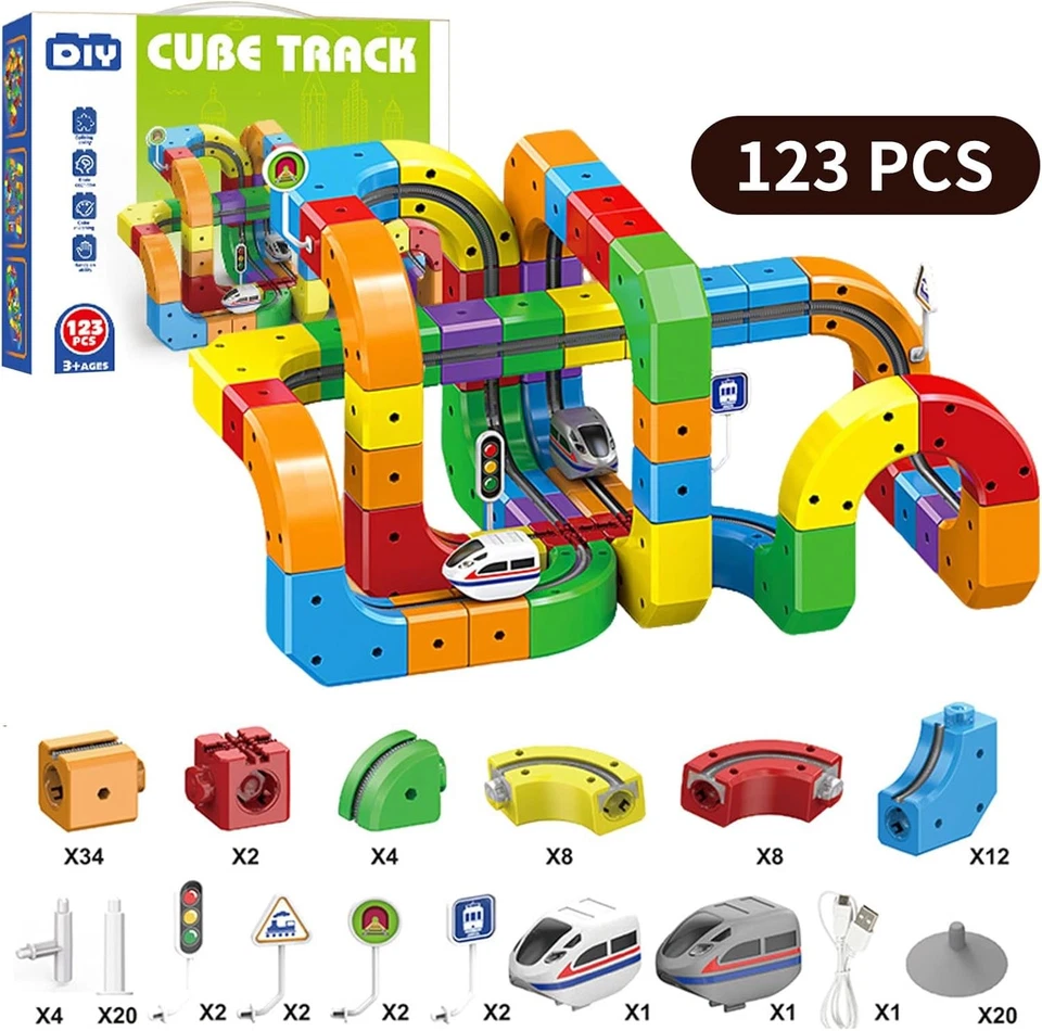 Electric Train Set, Track Fusion Toy, Magic Rail Cube Train Set, DIY Cube Track - Image 2 of 4