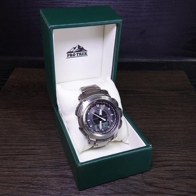 CASIO Pro Trek PRG-510T Titanium Band Solar W/Box Tested Japan Used F/S