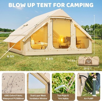 Inflatable Tent Camping Blow Up Tent with Hand Pump Easy Setup Waterproof Oxford