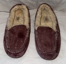 UGG Women Ansley Purple Suede Slippers Moccasin Shoes Wool Lined Size 7