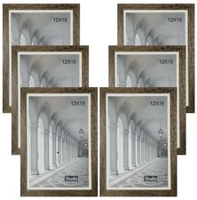 6pc Set 12 by 18 Gray Distressed Poster Frames, comes w/mat 11x17 " Posters
