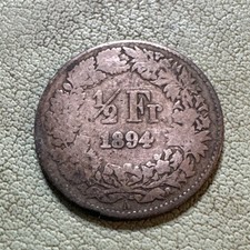 1894A Switzerland 1/2 Franc Silver Coin Low Grade Better Date Km#23