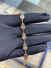 14 K Italian Real Solid Gold Blue Evil Eye Bracelet 7.25 Inches 2MM