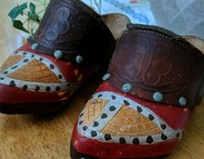 Primative Hand Crafted Carved Wooden Clog Shoes inside 9 1/2" NUMBERED