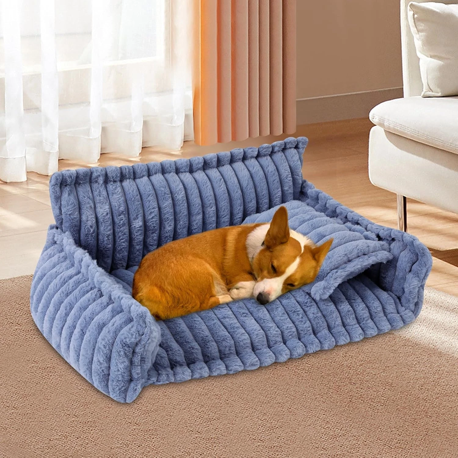 Dog Sofa Fluffy Cat Beds w/ Removable Washable Cover for Small Dogs & Cats