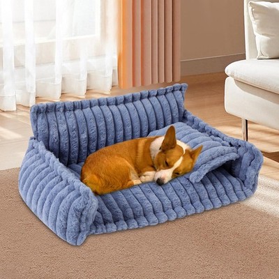 Cozy Blue Rabbit Plush Pet Couch for Small Dogs and Cats, No Assembly Needed