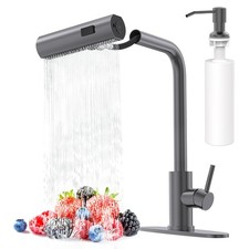 Waterfall Kitchen Faucets with Pull Down Sprayer Soap Dispenser, Single Hol...