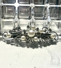 Silver Pearl Crystal Bridal Barrette Hair Accessory