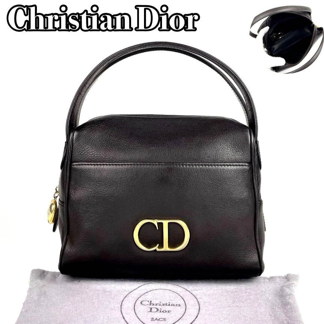 Sac à main Dior CD ovale or quincaillerie cuir marron foncé authentique du Japon RA