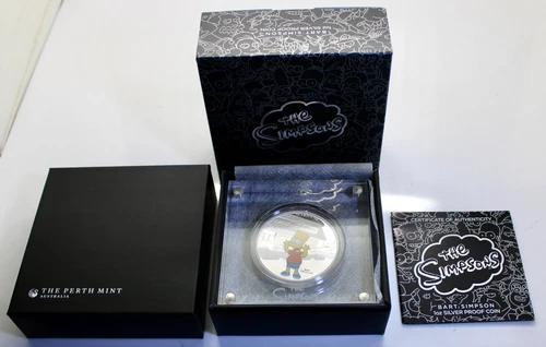 1 oz silver Proof Bart Simpson Tuvalu .9999 Pure 2019 Simpsons! New in Box & COA