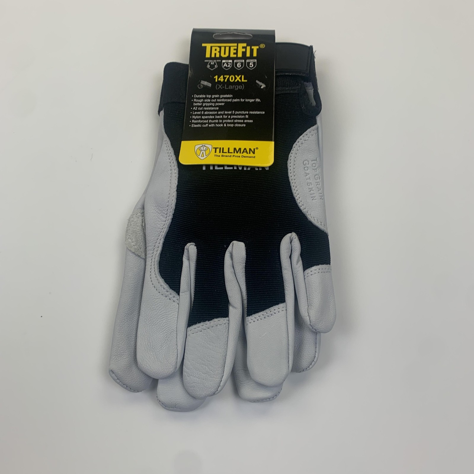 Tillman TrueFit 1470XL Top Grain Goatskin Work Gloves X-Large Gray Black Safety