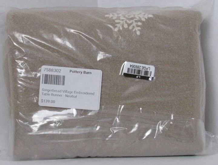 Pottery Barn Gingerbread Village Embroidered Table Runner/Throw Neutral New - Image 4 of 4