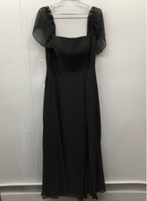 Azazie Sue Women's Gown Black Flutter Sleeve Square Neck Maxi Dress NWT Sz A10
