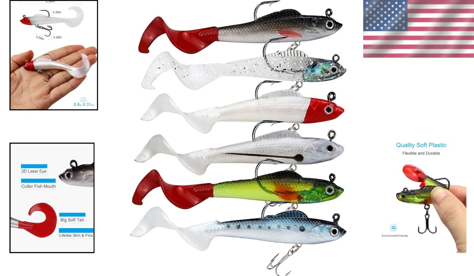 Saltwater & Freshwater Fishing: 6 Color Jig Head Soft Swimbaits for All Species - Image 2
