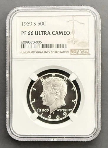 1969-S KENNEDY HALF DOLLAR PROOF - NGC PF-66 ULTRA CAMEO