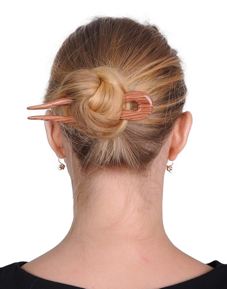 Wooden Amber Wayvy Hair Pin, Hair Fork, Hair Stick, Hair Accessory Handmade 5" - Image 2 of 2