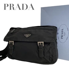 Prada Triangle Logo Nylon Black Flap Shoulder Bag 4756 Vintage Authentic