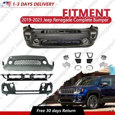 Complete Front Bumper Cover Kit W/Grille Fog Lights Fit Jeep Renegade(2019-2023)