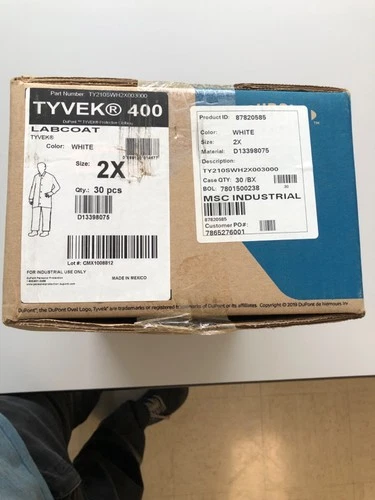 Dupont Tyvek 400 Disposable Lab Coat Tyvek(R) 400 Snaps Closure White 2X free sh - product listing photo
