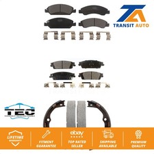 Front Rear Ceramic Brake Pads Parking Shoes Kit For GMC Chevrolet Sierra 1500 LD