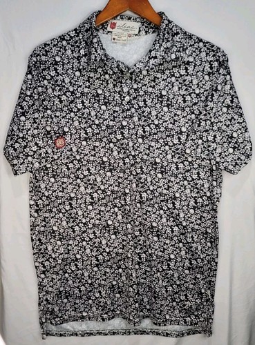 Iliac Golf Black White Floral Golf Polo Shirt Medium Performance - Picture 2 of 9