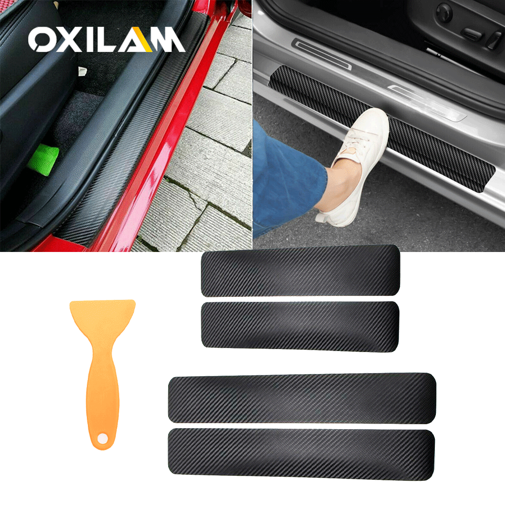 5D 4x Accessories Black Carbon Fiber Stickes Car Scuff Plate Door Sill Sticker
