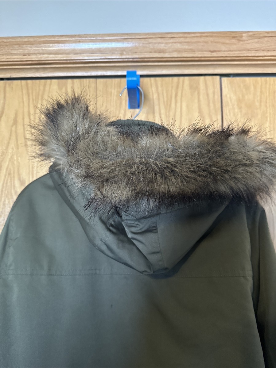 HOLLISTER FAUX FUR FLEECE LINED PARKA COAT MEN SZ MED GREEN View 6