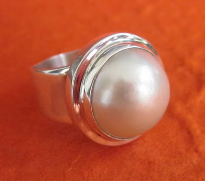 Natural Pearl Gemstone Solid 925 Silver Round Ring MEN'S Pinky Finger SIZE:5 US