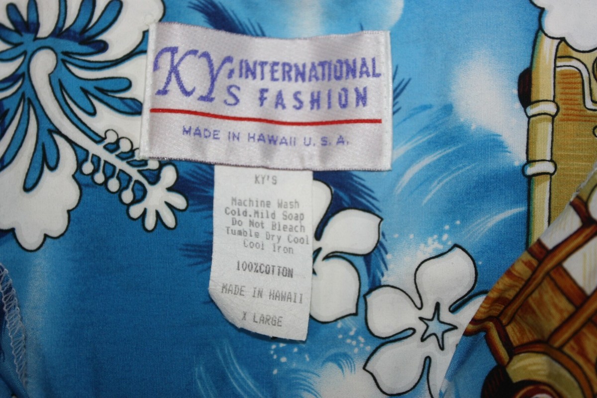 VTG KY's Fashion Hawaiian Shirt SS Blue Sz XL USA 100