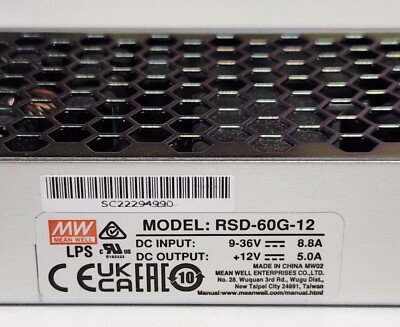 MW MEAN WELL RSD 60G 12 LPS DC-DC Power Supply Input 9-36 VDC Output 12 VDC