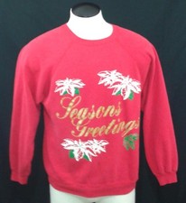 Vintage Red Hanes Seasons Greetings Christmas Sweatshirt XL