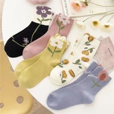5 Pairs Womens Socks Lot Cotton Warm Flower Pattern Design Casual Dress Socks